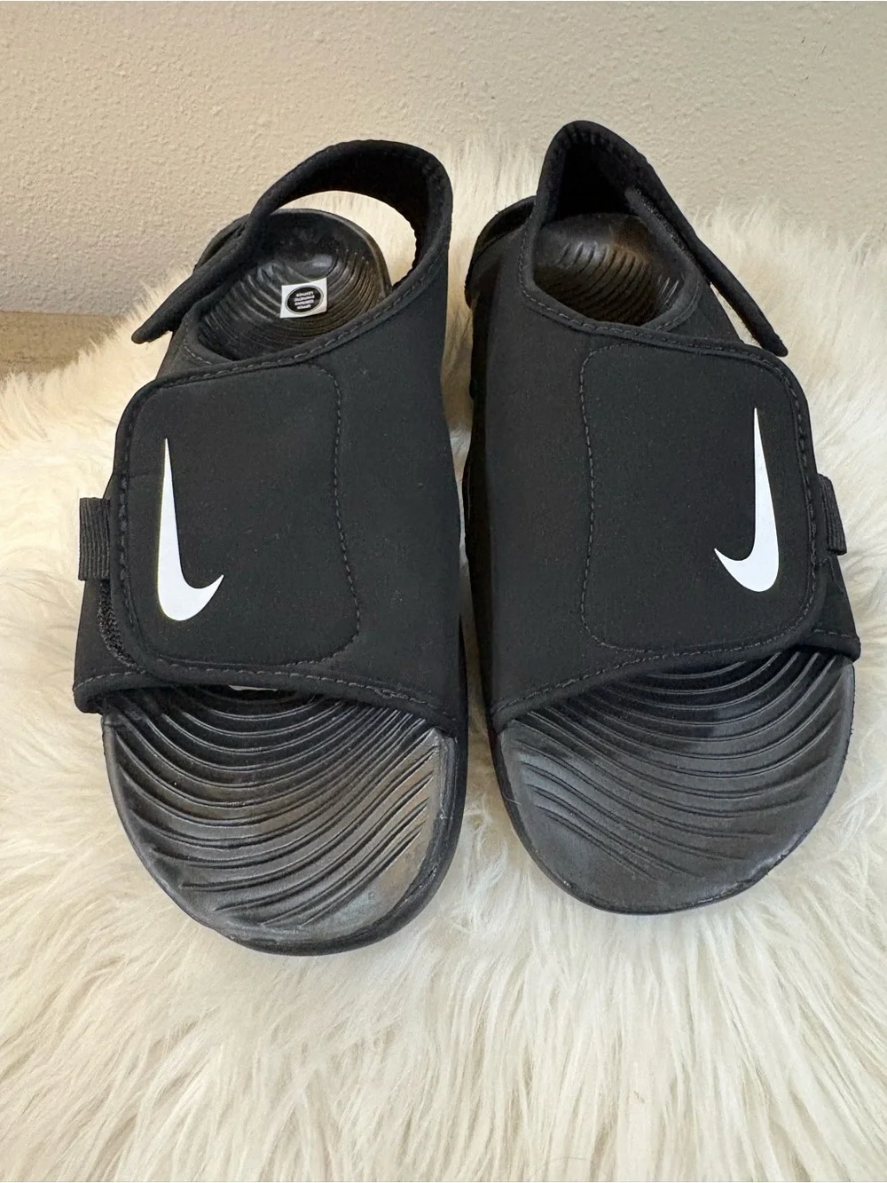Nike Black and White Velcro Slide Sandals